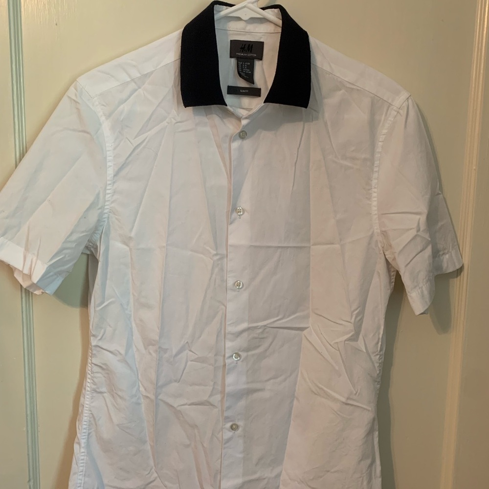 H&M Navy + White Polo-Collared Button Down Shirt
